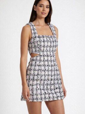 AVEC LES FILLES Tweed Cutout Mini Dress Preppy White Black Size 8